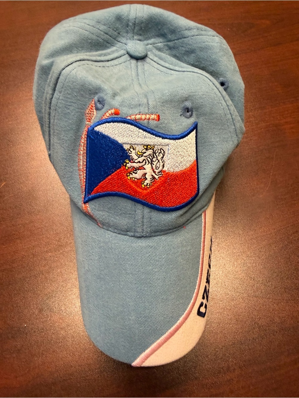 Kids Light Blue Baseball Cap with Czech Flag Patch